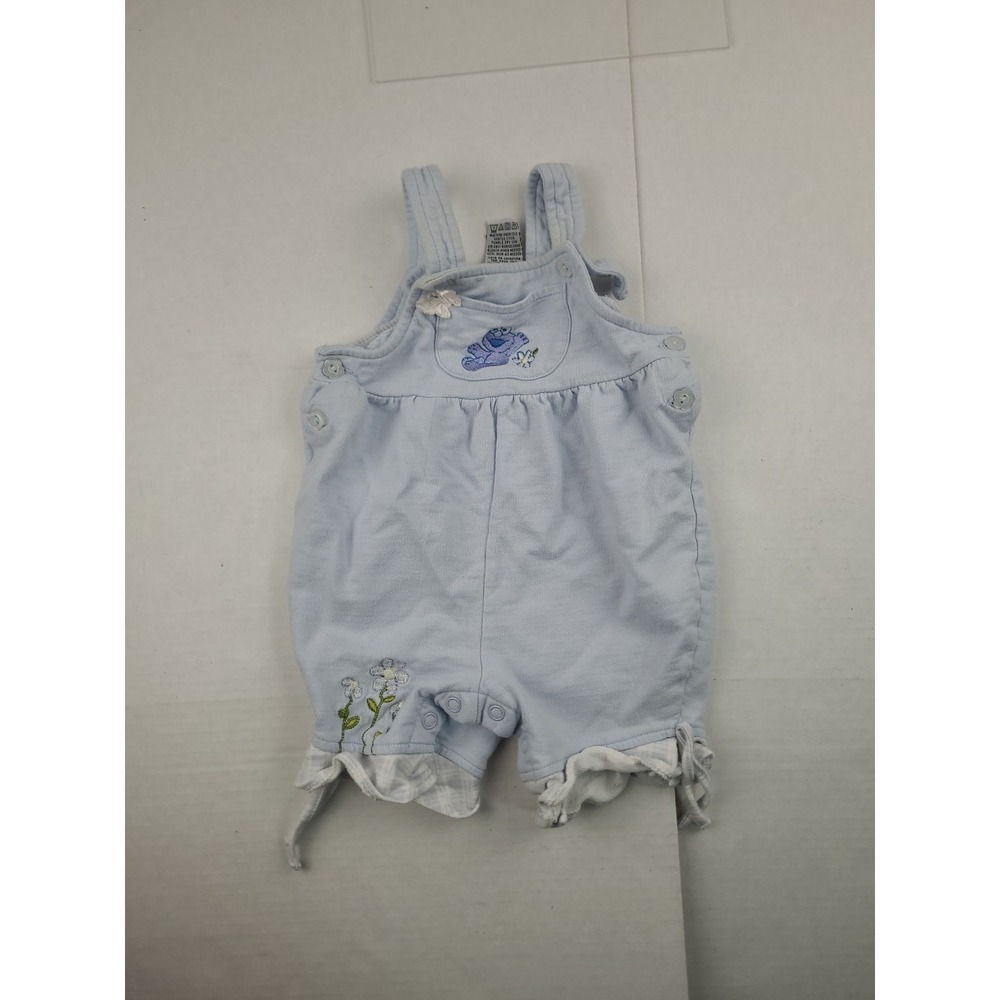 Vintage Sesame Street Girls Shorts Bib Overalls Size 3/6 Months Elmo Flower Blue